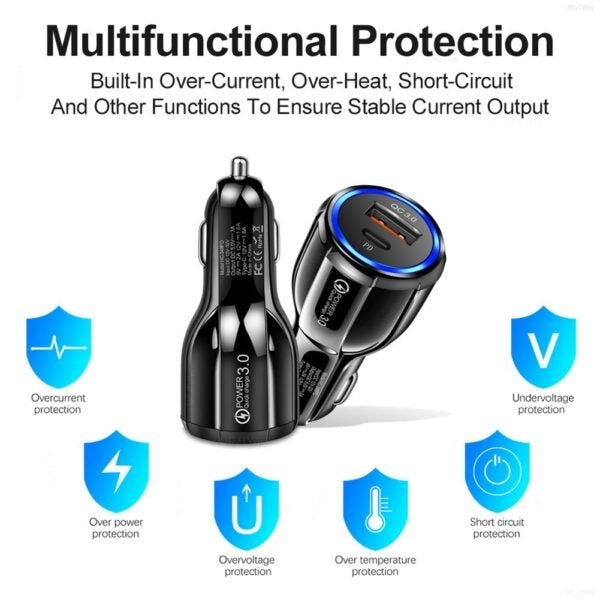 18W Universal Car Charger, Dual USB Quick Fast Charging 3.0