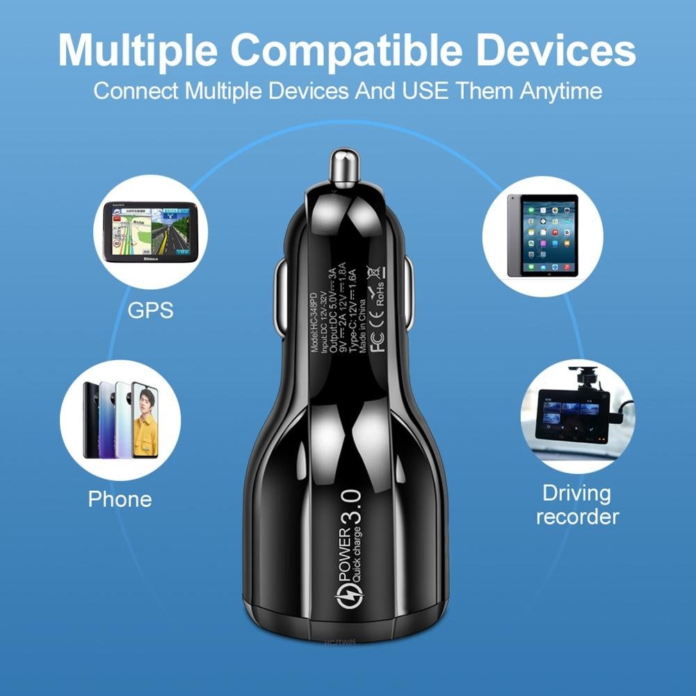 18W Universal Car Charger, Dual USB Quick Fast Charging 3.0
