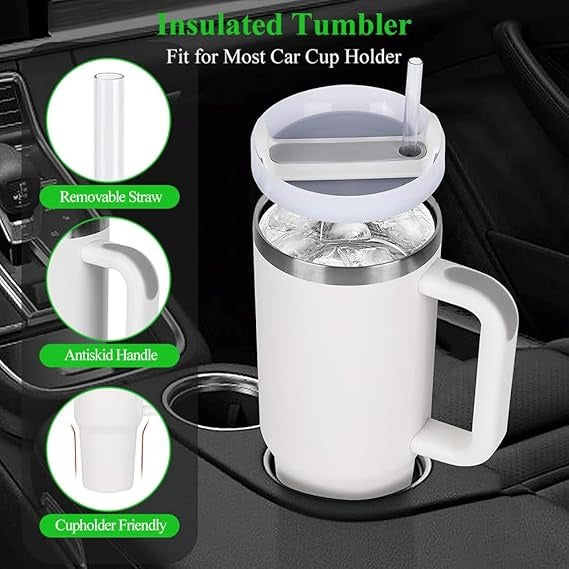 Tumbler with Straw Lid and Handle, Stainless Steel Vacuum Insulated Coffee Cup