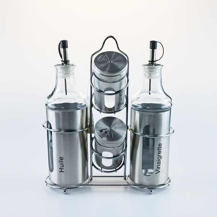 S/4 Stainless Steel Cylinder Kitchen Canister, Glass Window Storage Jars Set uptimeAccessories 