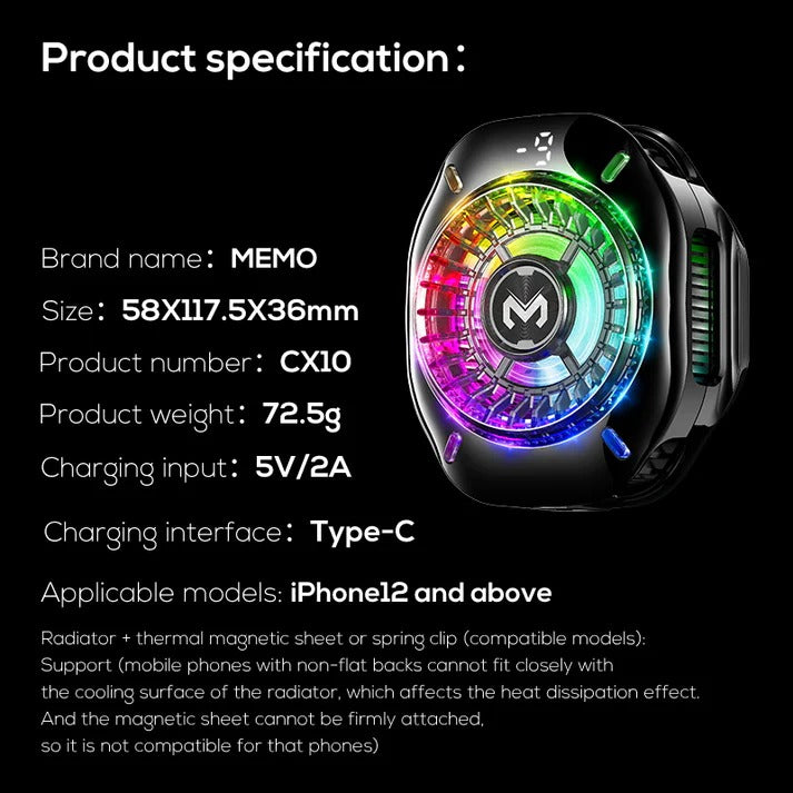 MEMO CX10 Ai Magnetic Mobile Cooling Fan – Ultra-Fast Phone Cooler for Gaming