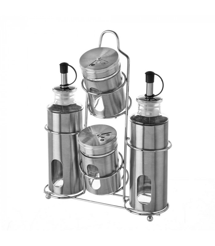 S/4 Stainless Steel Cylinder Kitchen Canister, Glass Window Storage Jars Set uptimeAccessories 