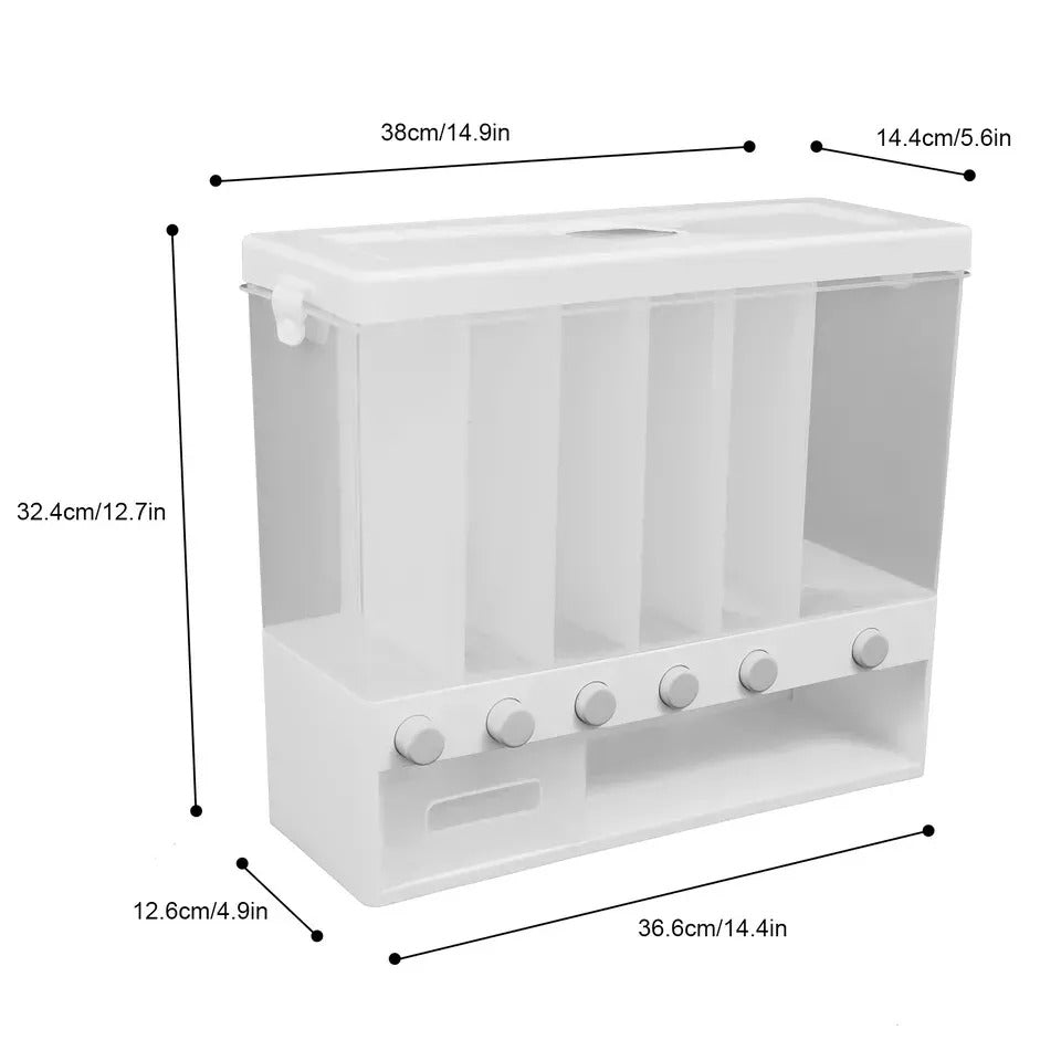 6 Slots 10KG Rice Grain  Wall Mounted Dry Food Storage Container