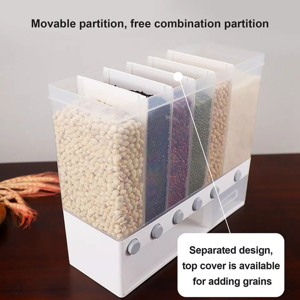 6 Slots 10KG Rice Grain  Wall Mounted Dry Food Storage Container